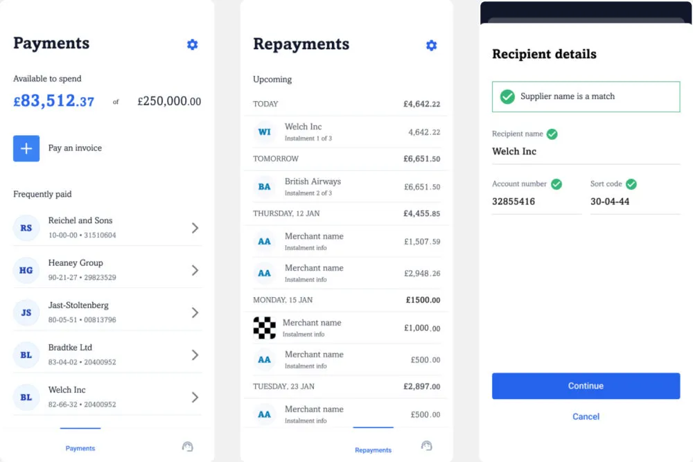 Disconnected payment, repayment, and recipient flows