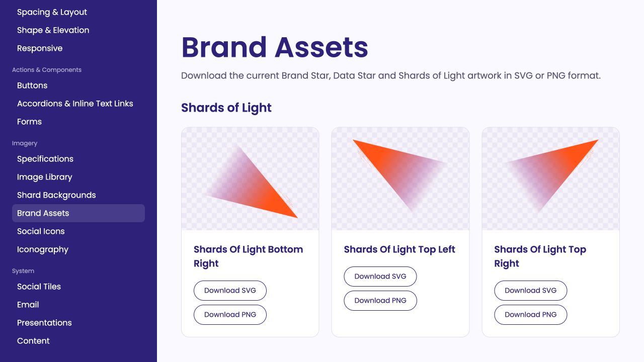 Defaqto Brand Assets screen with artwork previews and download links